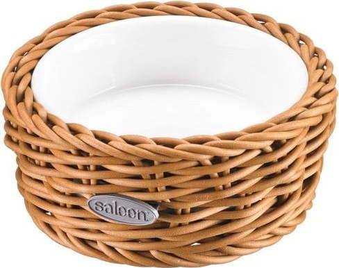 Porcelánová servírovací miska v béžovém košíku Saleen