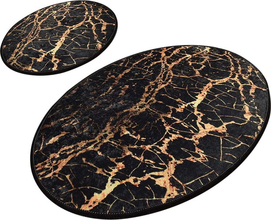 Sada 2 černých oválných koupelnových předložek Chilai Gold Marble Chilai