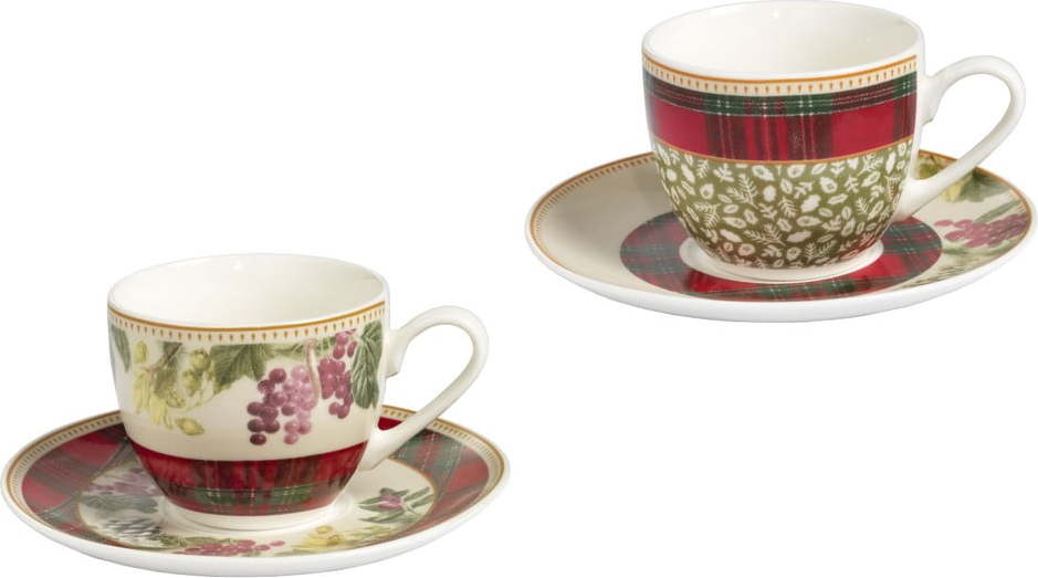 Sada 2 porcelánových šálků s podšálky Brandani Sottobosco Porcelain Brandani