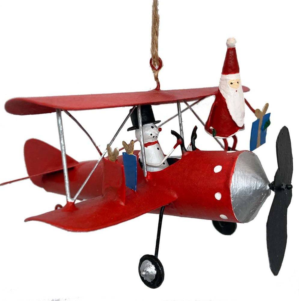 Závěsná vánoční dekorace Santa and Snowman on Airplane - G-Bork G-Bork