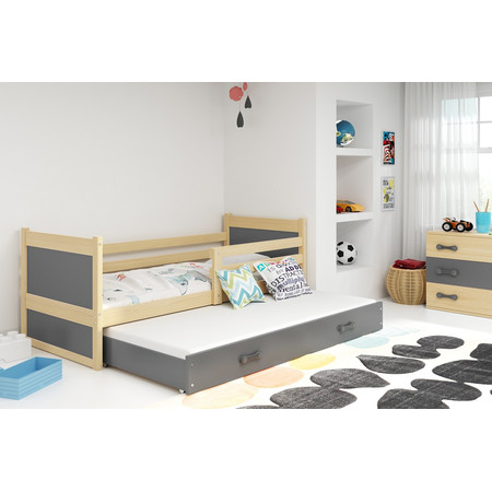 Dětská postel s výsuvnou postelí RICO 200x90 cm Šedá Borovice BMS