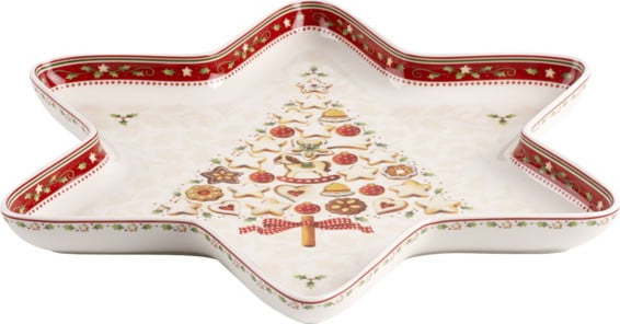 Červeno-bílá porcelánová servírovací mísa s vánočním motivem ve tvaru hvězdy Villeroy & Boch Gingerbread Village
