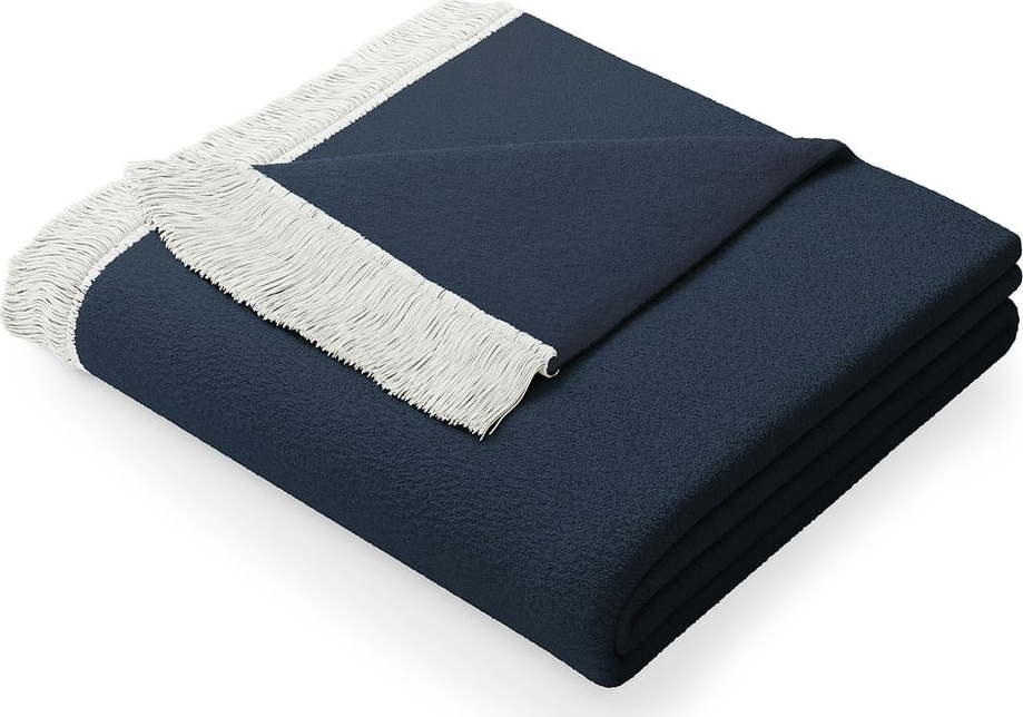 Tmavě modrá deka s příměsí bavlny AmeliaHome Franse