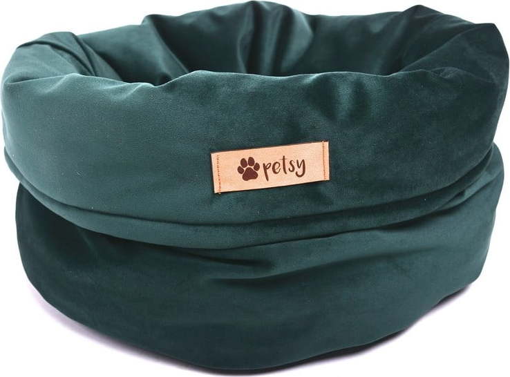 Tmavě zelený sametový pelíšek ø 40 cm Basket Royal - Petsy Petsy