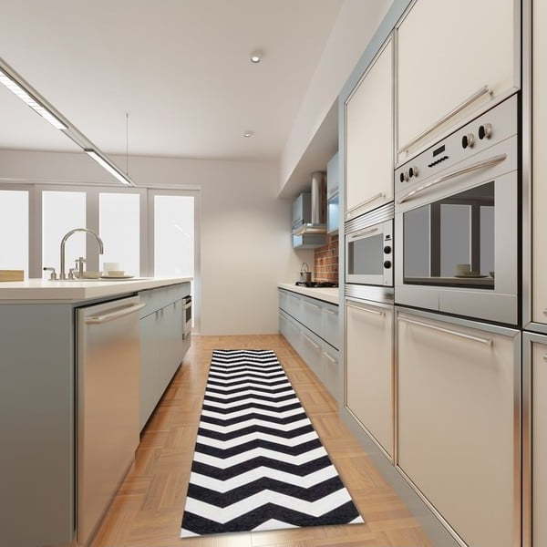 Vysoce odolný kuchyňský koberec Webtappeti Optical Black White