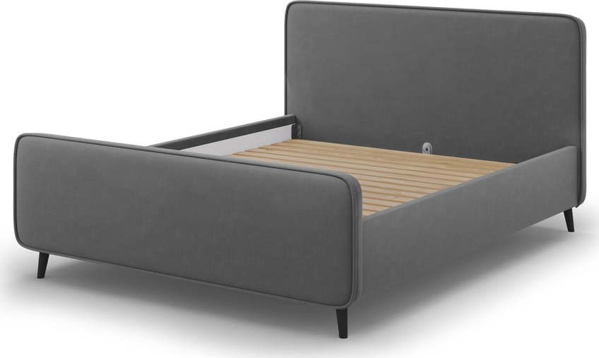 Tmavě šedá čalouněná dvoulůžková postel s roštem 180x200 cm Kaia - Micadoni Home Micadoni Home