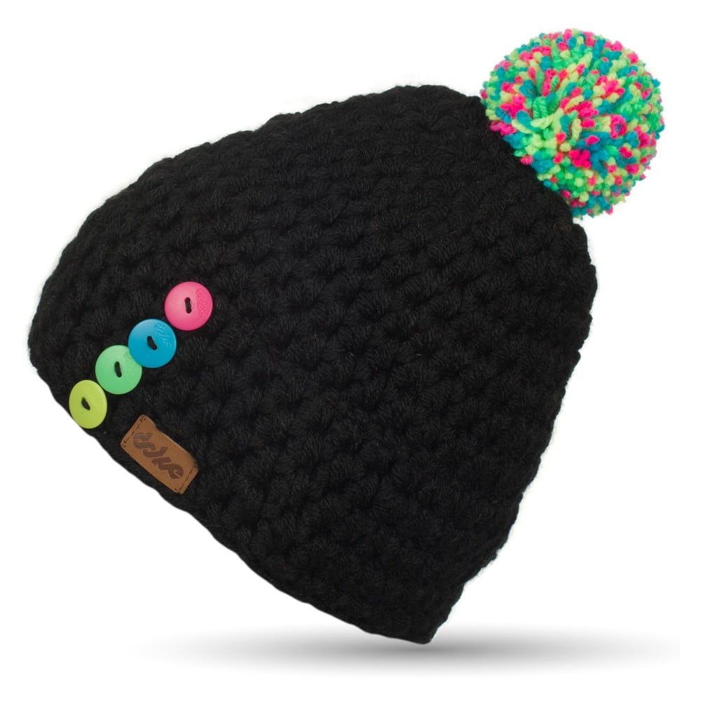 Černá ručně háčkovaný kulich s knoflíky DOKE Sirius DOKE