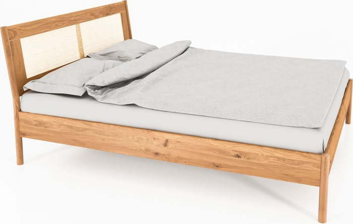 Dvoulůžková postel z dubového dřeva s ratanovým čelem 140x200 cm Pola - The Beds The Beds
