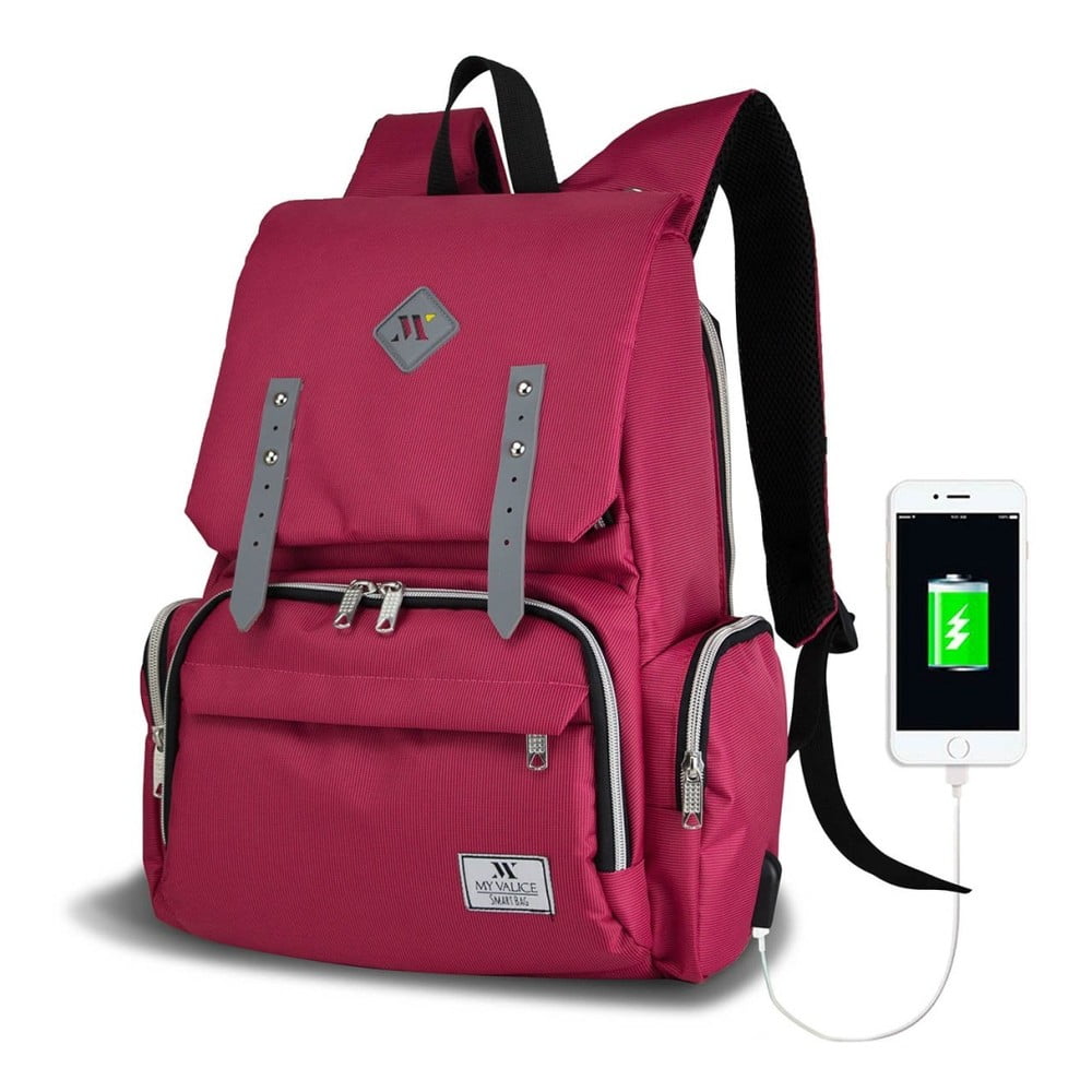 Fuchsiový batoh pro maminky s USB portem My Valice MOTHER STAR Baby Care Backpack Myvalice