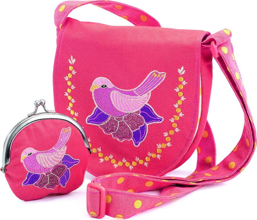 Set růžové dětské kabelky a peněženky Djeco Holubice DJECO