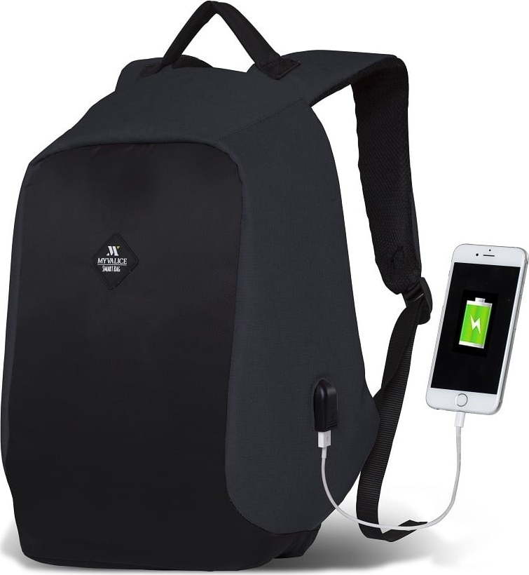 Tmavě šedo-černý batoh s USB portem My Valice SECRET Smart Bag Myvalice