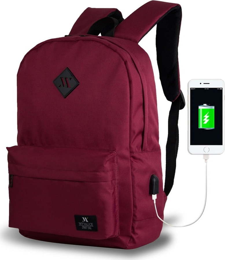 Tmavě vínový batoh s USB portem My Valice SPECTA Smart Bag Myvalice