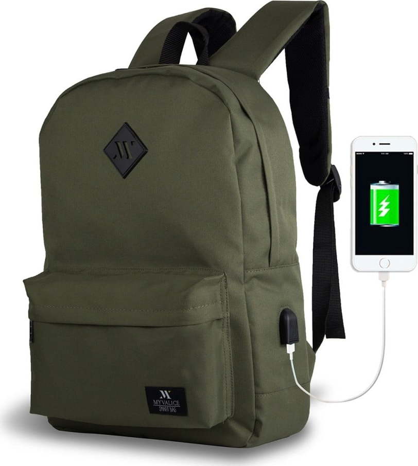 Tmavě zelený batoh s USB portem My Valice SPECTA Smart Bag Myvalice