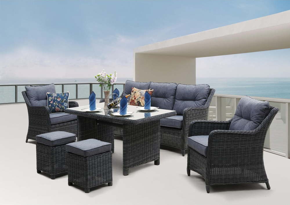 Šedý zahradní lounge set z umělého ratanu pro 7 San Diego - Rojaplast Rojaplast