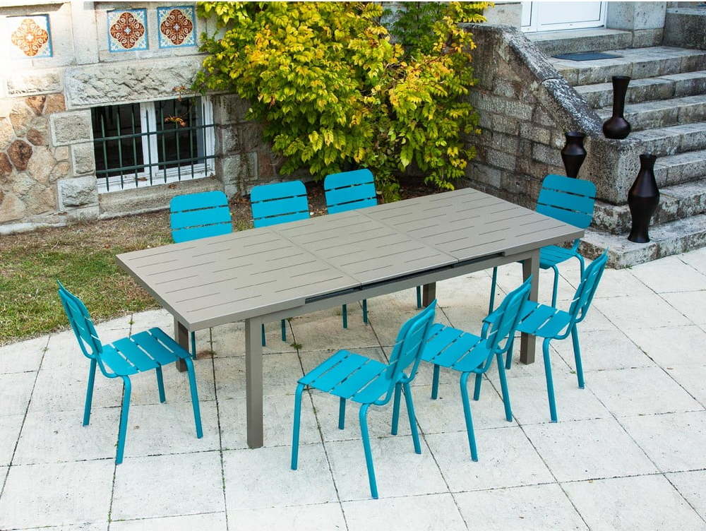 Modro-hnědý hliníkový zahradní jídelní set pro 8 Typon - Ezeis Ezeis