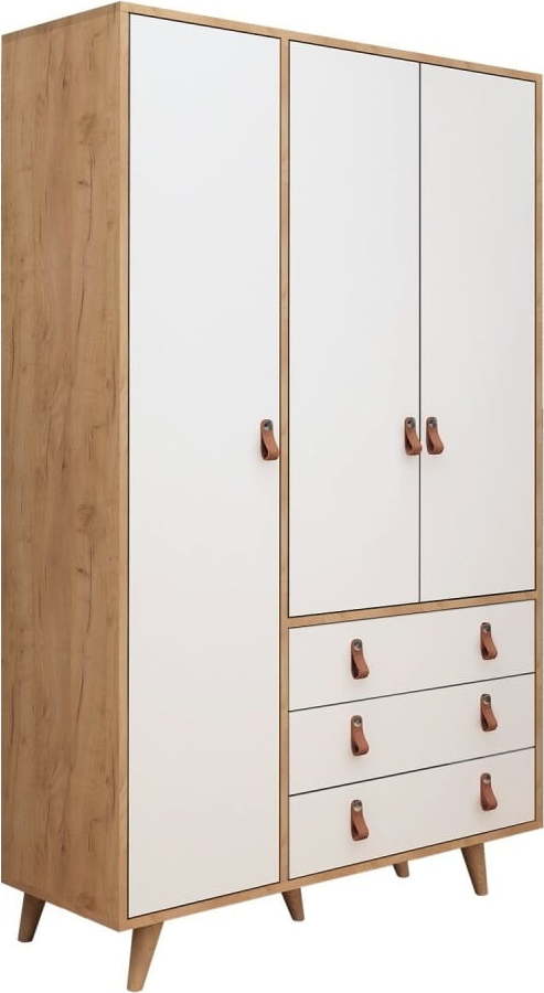Bílá skříň s detaily v dekoru dubového dřeva Garetto Franky Mod Design