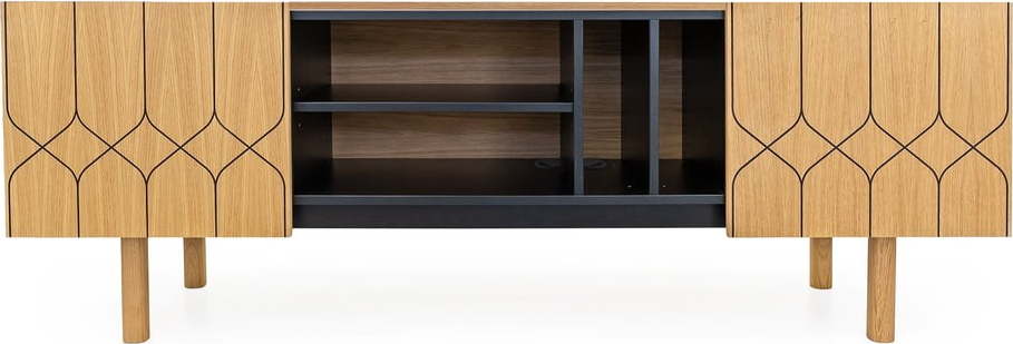 Černý/přírodní TV stolek v dekoru dubu 175x60 cm Porto – Woodman Woodman