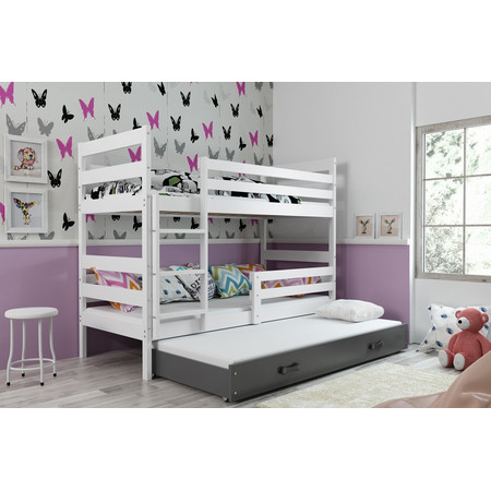 Dětská patrová postel s výsuvnou postelí ERYK 190x80 cm Šedá Bílá BMS