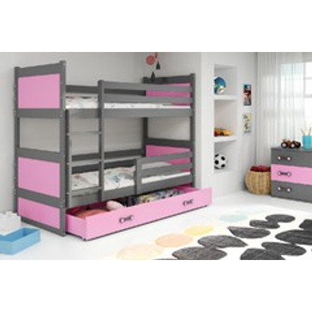 Dětská patrová postel s výsuvnou postelí RICO 160x80 cm Růžová Šedá BMS