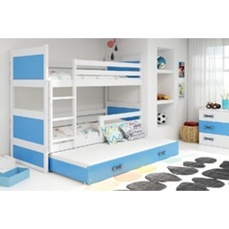 Dětská patrová postel s výsuvnou postelí RICO 190x80 cm Modrá Bílá BMS