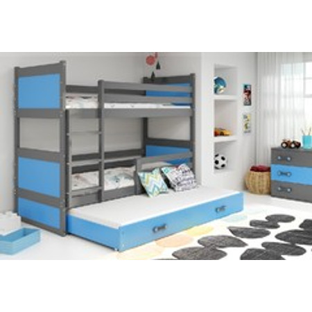 Dětská patrová postel s výsuvnou postelí RICO 190x80 cm Modrá Šedá BMS