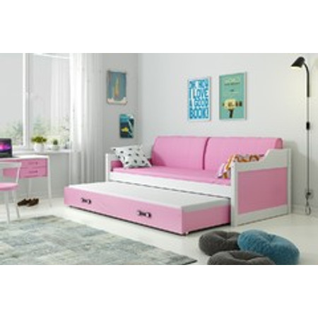 Dětská postel nebo gauč s výsuvnou postelí DAVID 190x80 cm Růžová Bílá BMS