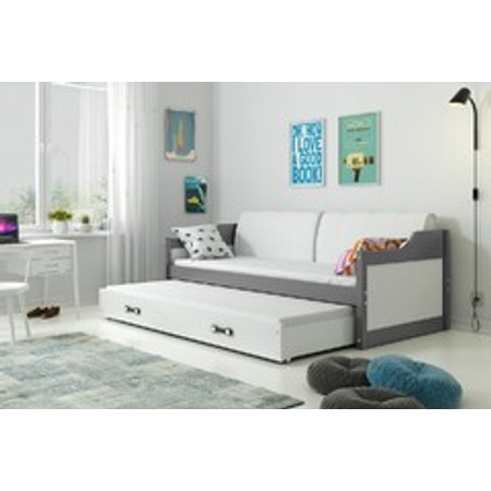 Dětská postel nebo gauč s výsuvnou postelí DAVID 190x80 cm Šedá Bílá BMS