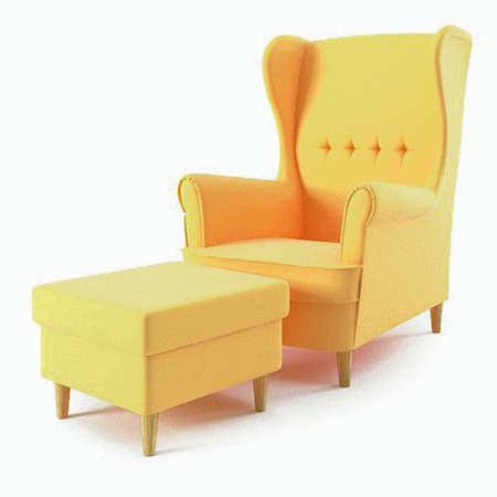 Křeslo ušák + podnožka Žlutá SG-nábytek