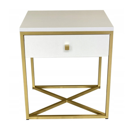 Noční stolek GOLDEN II - bílá matná/zlatá SZAFFETO