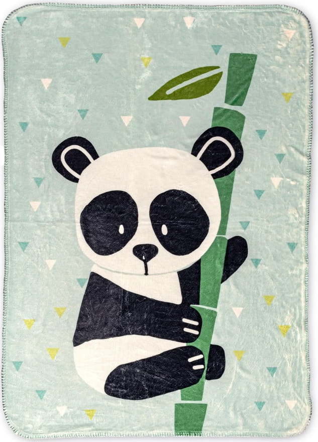 Světle zelená dětská deka z mikrovlákna 140x110 cm Panda – Moshi Moshi Moshi Moshi