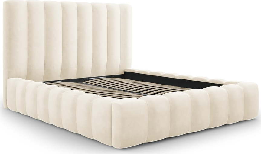 Béžová čalouněná dvoulůžková postel s úložným prostorem s roštem 160x200 cm Kelp – Micadoni Home Micadoni Home