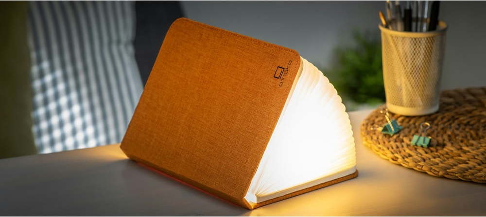 Oranžová velká LED stolní lampa ve tvaru knihy Gingko Booklight Gingko