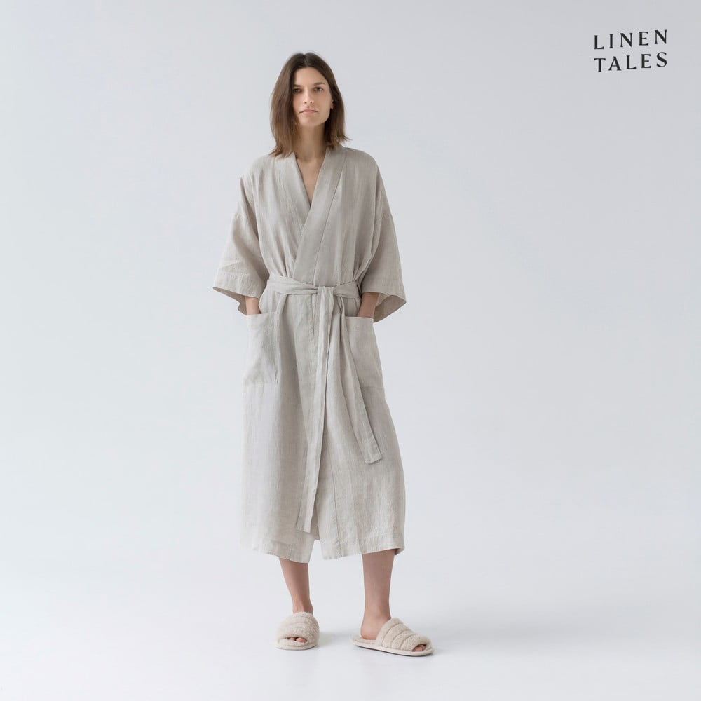 Béžový lněný župan velikost S/M Summer – Linen Tales Linen Tales