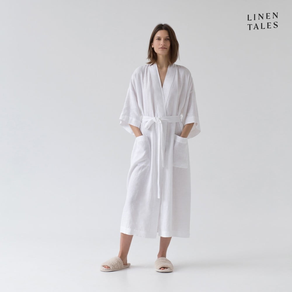 Bílý lněný župan velikost S/M Summer – Linen Tales Linen Tales
