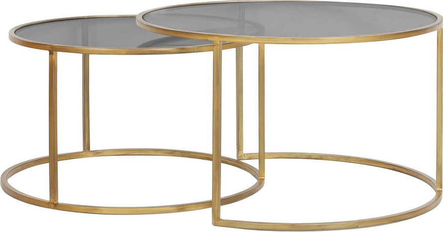 Skleněné kulaté konferenční stolky v sadě 2 ks ve zlaté barvě ø 75 cm Duarte - Light & Living Light & Living