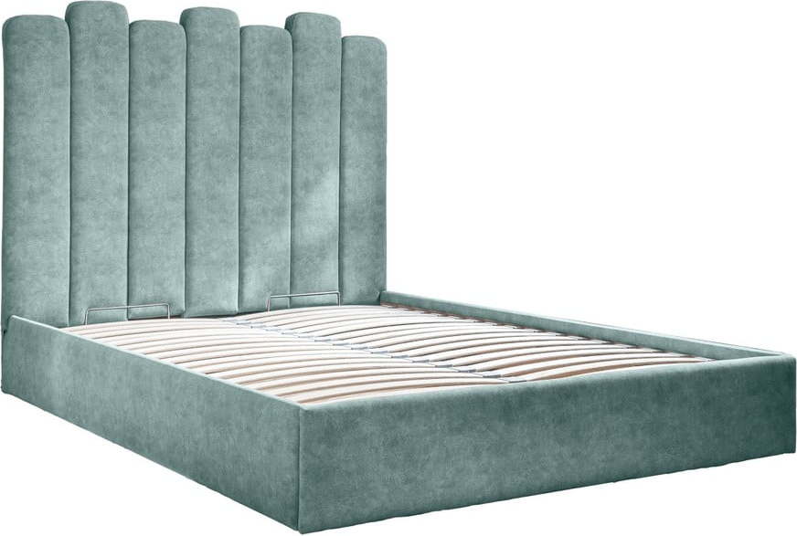 Tyrkysová čalouněná dvoulůžková postel s úložným prostorem s roštem 140x200 cm Dreamy Aurora – Miuform Miuform