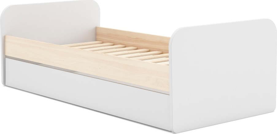 Bílá/přírodní dětská postel v dekoru borovice s výsuvným lůžkem a úložným prostorem 90x200 cm Esteban – Marckeric Marckeric