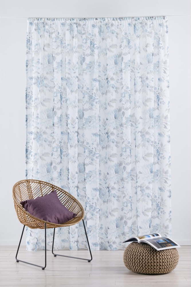 Bílo-modrá záclona 300x260 cm Elsa – Mendola Fabrics Mendola Fabrics