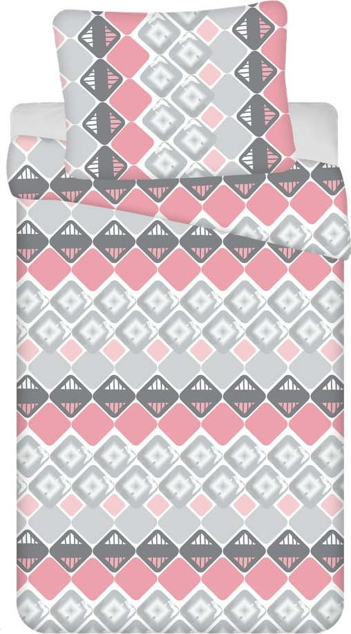 Růžovo-šedé 4dílné bavlněné povlečení na jednolůžko 140x200 cm Dikona – Jerry Fabrics Jerry Fabrics