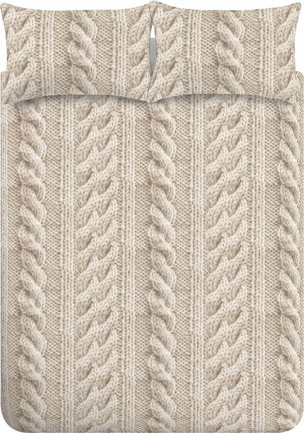 Béžové povlečení na jednolůžko z mikroplyše 135x200 cm Cable Knit – Catherine Lansfield Catherine Lansfield