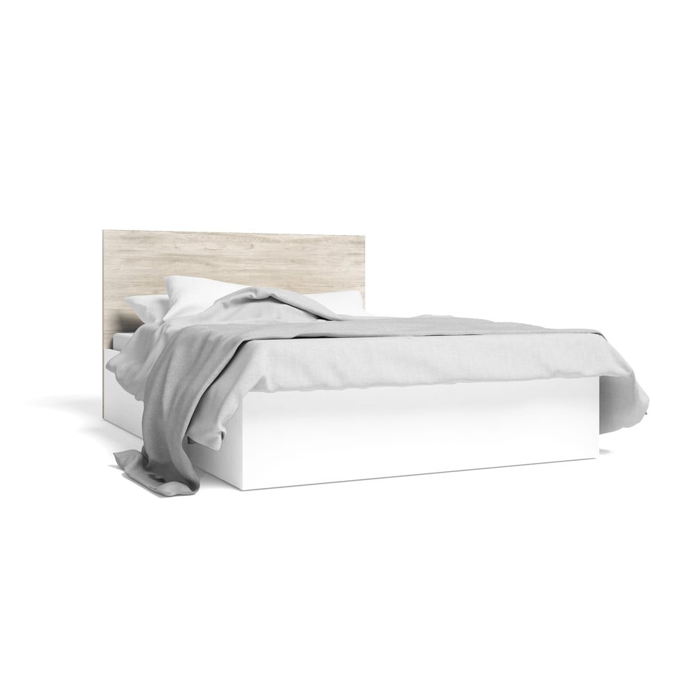 Bílá/přírodní dvoulůžková postel v dekoru dubu s úložným prostorem 140x190 cm Sahara – Marckeric Marckeric