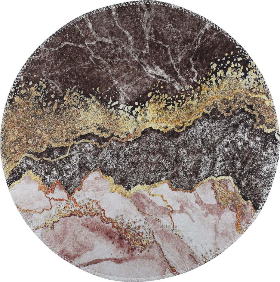 Pratelný kulatý koberec v hnědo-zlaté barvě ø 80 cm – Vitaus Vitaus