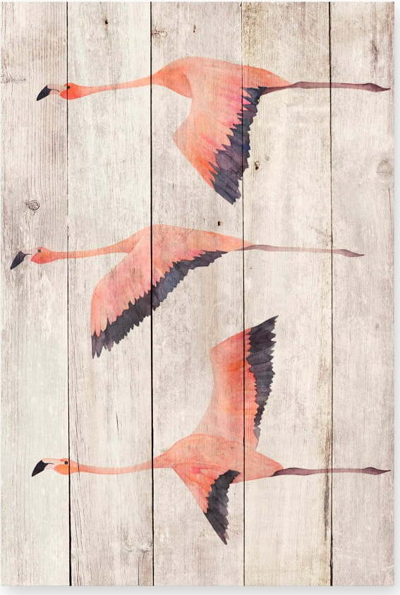 Nástěnná dekorace z borovicového dřeva Madre Selva Flying Flamingo