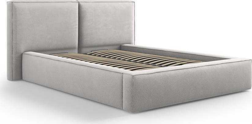 Světle šedá čalouněná dvoulůžková postel s úložným prostorem a roštem 140x200 cm Arendal – Cosmopolitan Design Cosmopolitan design