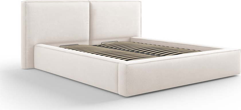 Béžová čalouněná dvoulůžková postel s úložným prostorem a roštem 160x200 cm Arendal – Cosmopolitan Design Cosmopolitan design