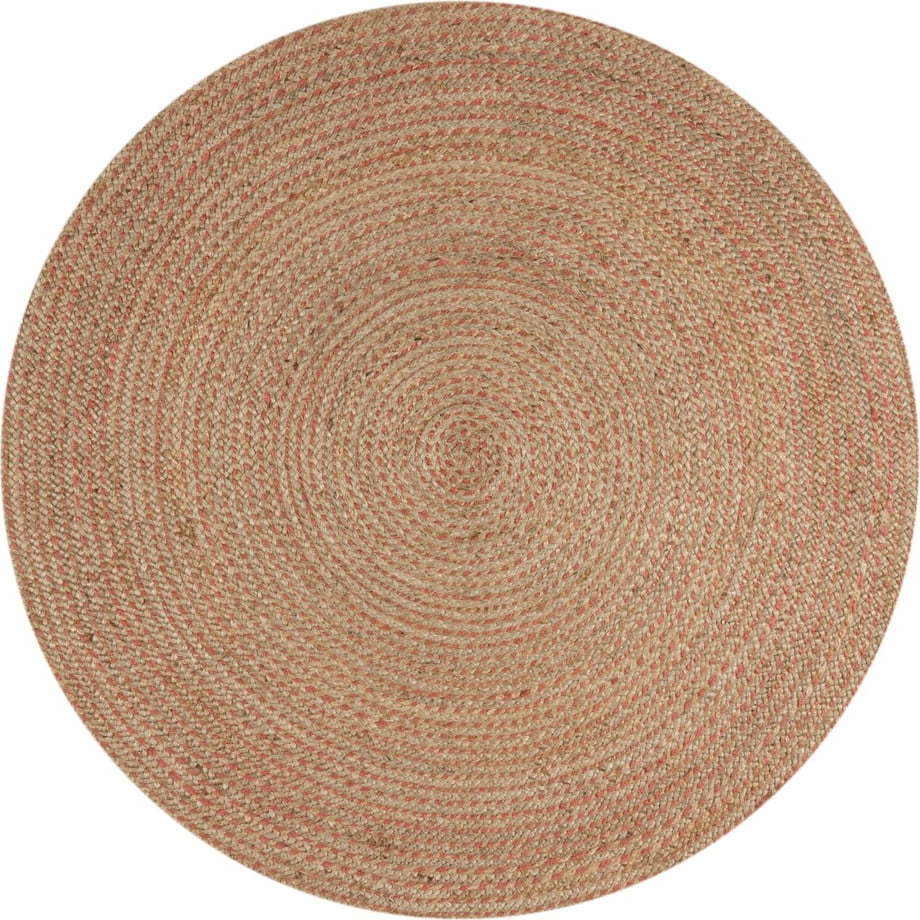 Jutový kulatý koberec v lososovo-přírodní barvě 180x180 cm Capri – Flair Rugs Flair Rugs
