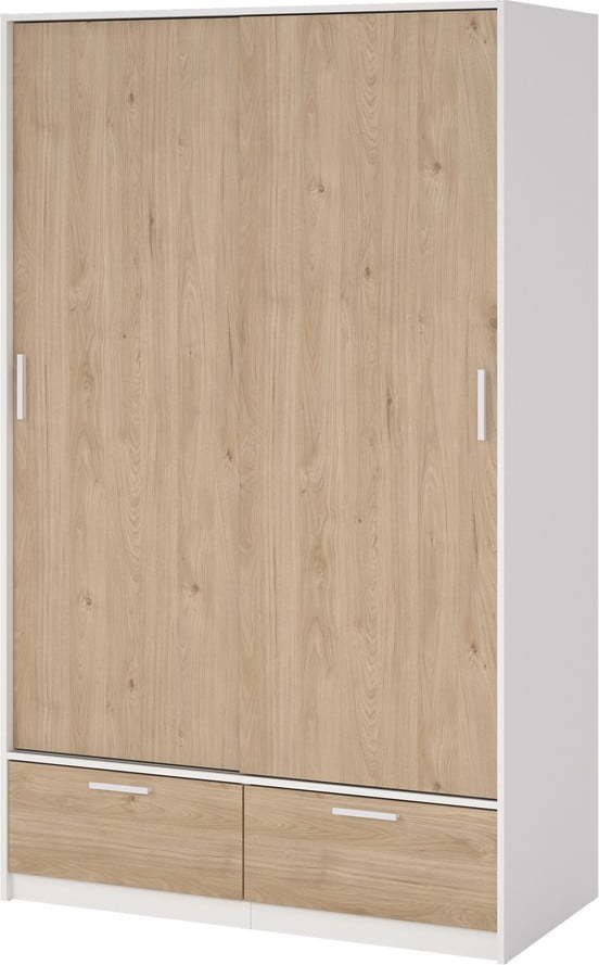 Šatní skříň v dekoru dubu s posuvnými dveřmi v bílo-přírodní barvě 121x200 cm Line – Tvilum Tvilum