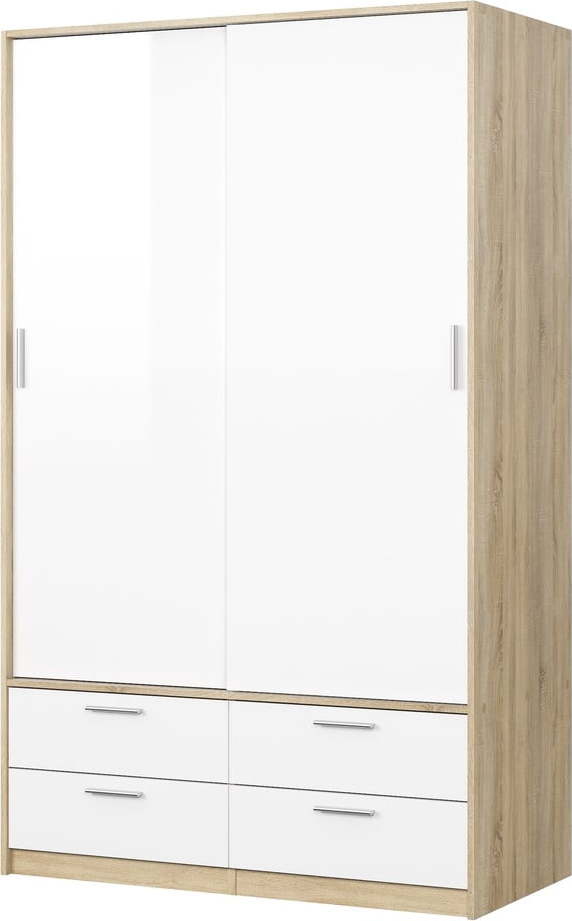Šatní skříň v dekoru dubu s posuvnými dveřmi v bílo-přírodní barvě 121x200 cm Line – Tvilum Tvilum