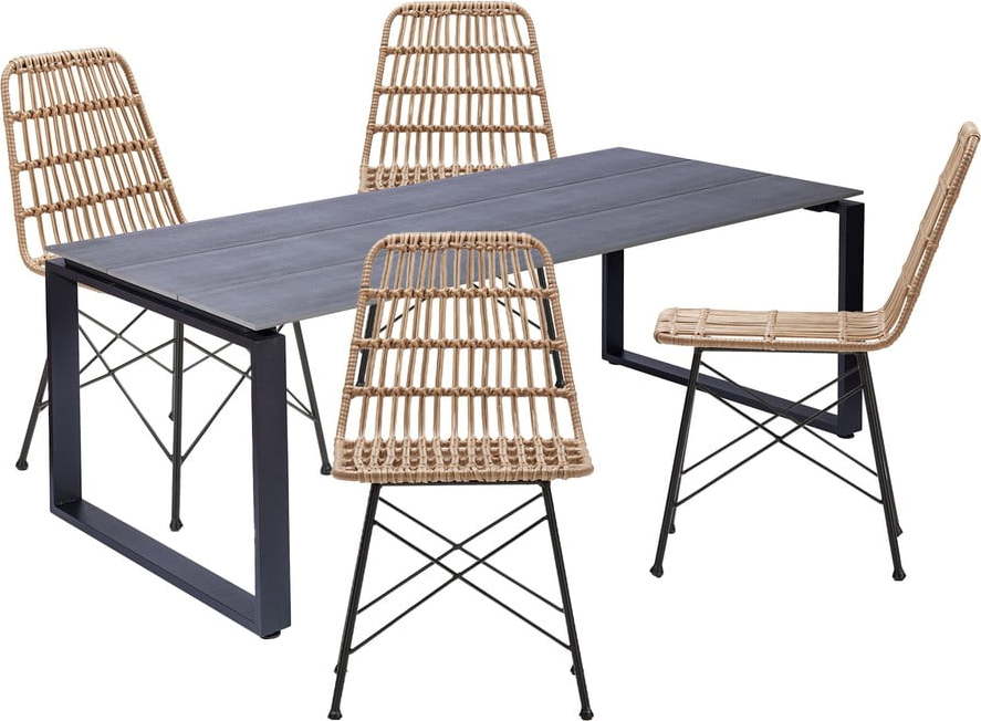 Set 4 ratanových jídelních židlí Gabriela a černého stolu Strong – Bonami Essentials Bonami Essentials