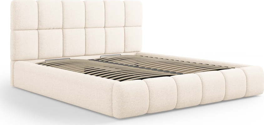 Béžová čalouněná dvoulůžková postel s úložným prostorem s roštem 160x200 cm Bellis – Micadoni Home Micadoni Home